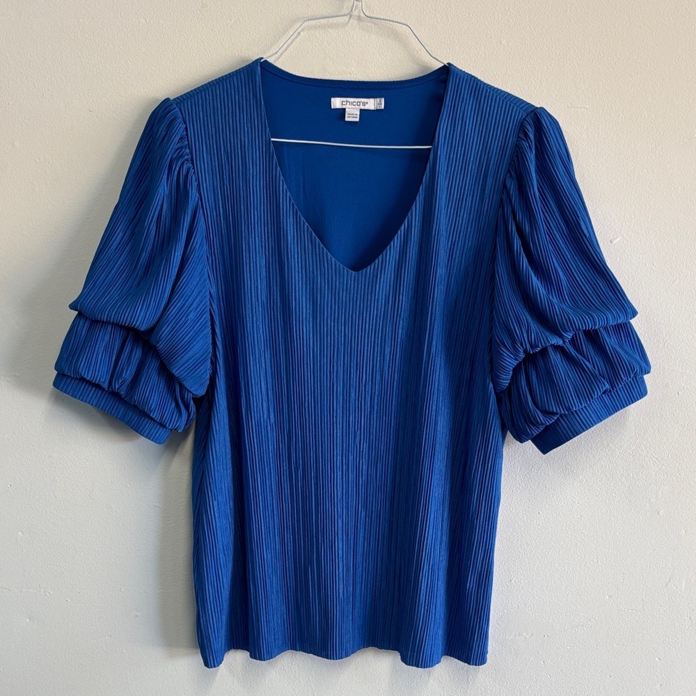Chico's Vibrant Blue Pleated Blouse